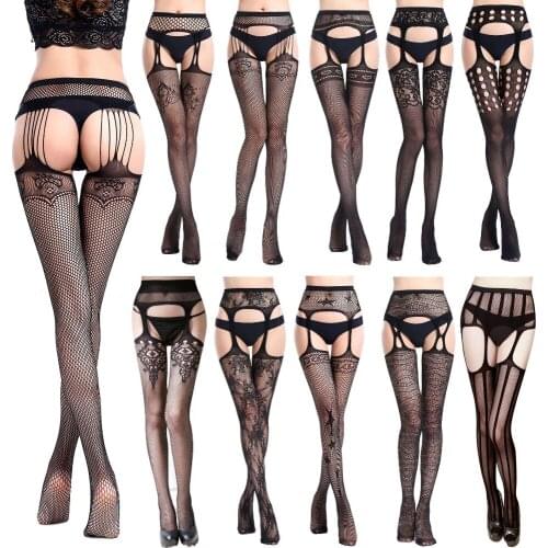 Womens Sexy Lingerie Pantyhose Garters Fishnet stockings Top thigh-highs Sheer open crotch Sex Suspenders 16 Types