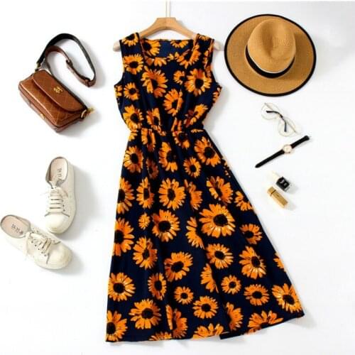 Bohemian Floral Printed Women Summer Dress 2020 Chiffon O-Neck Midi Beach Dresses Female Elegant Black Dress Casual Vestidos New