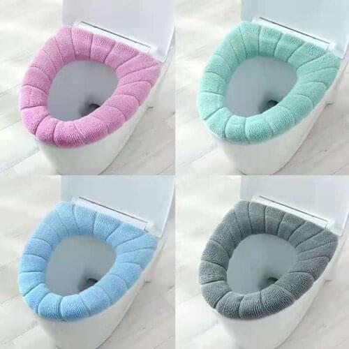 Winter Warm Toilet Seat Cover Closestool Mat 1Pcs Washable Bathroom Accessories Knitting Pure Color Soft O-shape Pad Toilet Seat