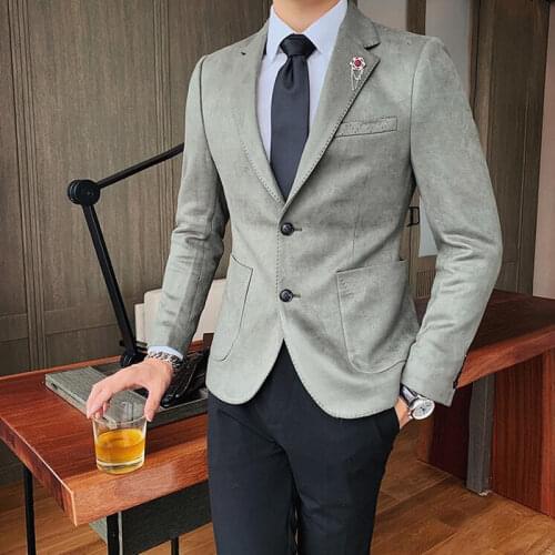 2021 High Quality Gentleman Men Slim Casual Suit Jackets Deer velvet Brands Mens business Casual Flow Blazers Men 6 Color S-3XL
