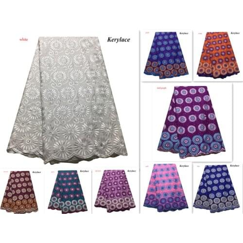 5 Yards White Lace Fabric African Beautiful Emrbroidery Lace Design 100% Cotton Pink Dress Party Evening Occasion KRL-3340