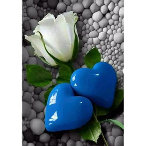 Full Round Diamond 5D DIY Diamond Painting White Rose Blue Heart Stone Embroidery Cross Stitch Rhinestone Mosaic Painting Decor