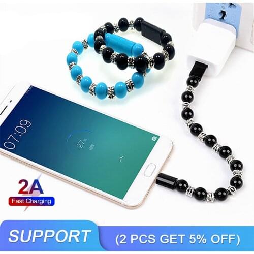 Bead Bracelet USB Cable Sync Data Mobile Cellphone 2A Fast Charging Charger Cord For iPhone Android Type C USB Charge Wire