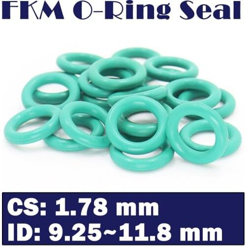 CS1.78mm FKM Rubber O RING ID 9.25/9.75/10.82/11.1/11.2/11.3/11.8*1.78 mm 100PCS O-Ring Fluorine Gasket Oil seal Green ORing