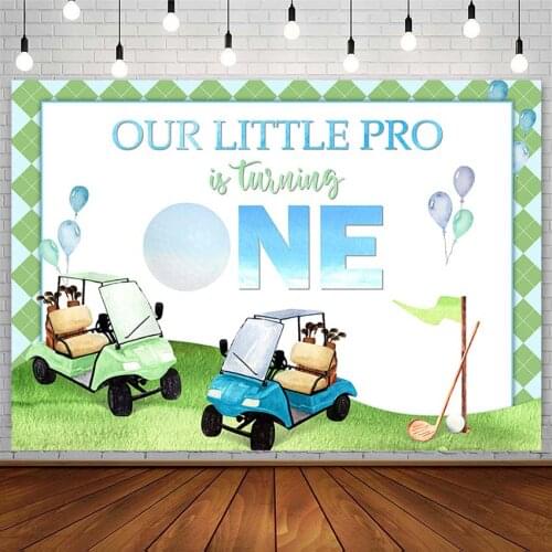 Little Pro Backdrop 1st Birthday Party Golf Course Cart Blue Balloons Photography Background Photo Studio Photozone Decor Props