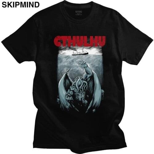 Fashion Parody Cthulhu Lovecraft T Shirt Mens Cotton Horror Movie Tee Top Round Neck Short-Sleeve Summer T-shirt Octopus Tshirt