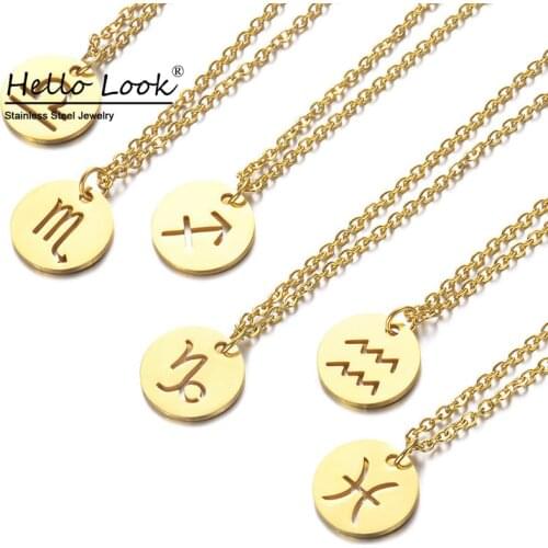 HelloLook 12 Constellations Pendant Necklace for Man Women 316L Stainless Steel High Quality Birthday Jewelry Necklace Gift