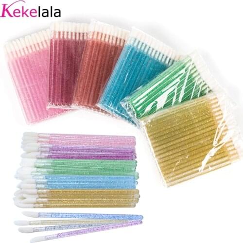 Kekelala 50pcs Crystal Lip Gloss Brush Glitter Micro Eyelash Brushes Extension Applicator Cleaner Disposable Beauty Makeup Tools
