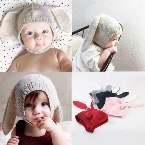 Cute Bunny Rabbit Beanie Hat Baby Girls Boys Toddler Crochet Knit Winter Earflap Cap