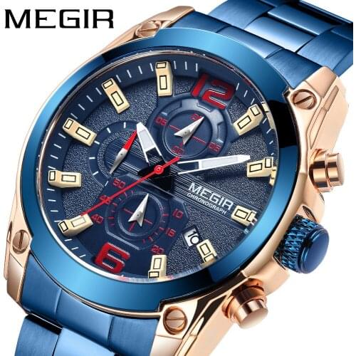 Mens Casual Chronograph Quartz Waterproof Luxury Business Wristwatch Military Fashion Sport Watch Male Clock Megir 2063