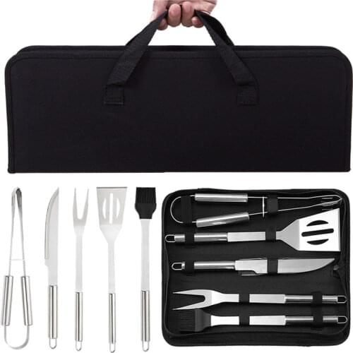 3/5 Pcs BBQ Tool Set Barbecue Grilling Utensil Accessories Stainless Steel Wooden Camping Outdoor Cooking Tools Kit BBQ Utensils