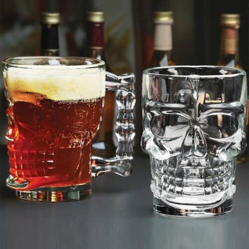 500ML Transparent Skull Beer Glasses With Handle Coffee Mug and Crystal Skull Cups Wine Glass for Club Bar Halloween Decoration