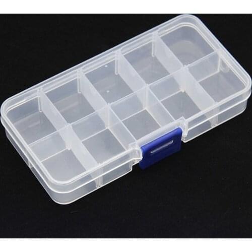 10 Grids Adjustable Transparent Plastic Storage Box for Small Component Jewelry Tool Box Bead Pills Organizer Nail Art Tip Case