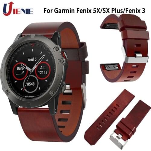 For Garmin Fenix 6X/5X/5X Plus/3/3HR Leather Smart Watchband Strap 26mm Quick Fit Replace Wrist Bracelet for Garmin Fenix 5XPlus