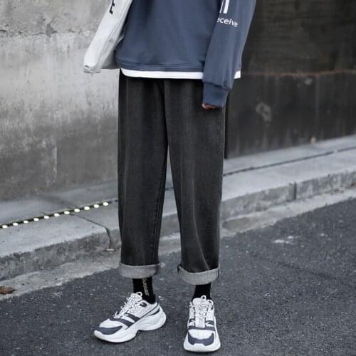 Retro Wide Legs Jeans Mens Fashion Solid Color Casual Straight Jean Pants Men Streetwear Hip Hop Denim Trousers Mens M-3XL