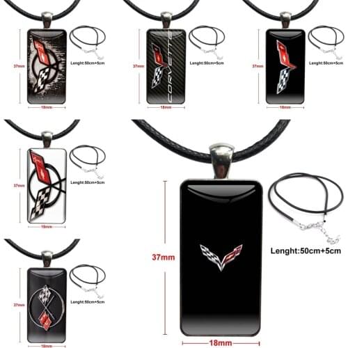 Steel Color Glass Cabochon With Rectangle Shaped Pendant Choker Necklace For Corvette Logo Magasin For Girls Wholesale