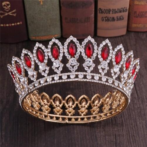 Gold Crystal Tiaras Baroque Round Crown Royal Queen King Crowns Diadem Prom 2021 Wedding Hair Jewelry Accessories For Woman New