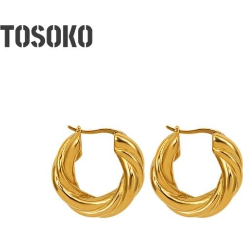 TOSOKO Stainless Steel Jewelry Torus Twist Earrings Womens Shaped Fashion Earrings BSF435