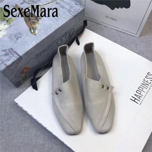 SexeMara Pregnant Shoes Women Genuine Leather Ladies Flats Square Toe Soft Loafers Shoes Female Driving Flats 5 Colors