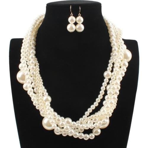 Party Wedding Multi Layer Big Bead Necklace Set Women Imitation Pearl Necklace Earrings Trendy Brand Fine Jewelry For Woman