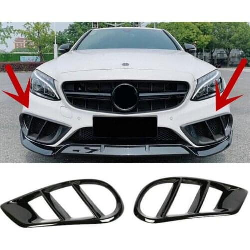 High Quality CARBON FIBER Front Fog Lamp Light Bumper Vent Air Mesh Grill Trims Cover For Mercedes- Benz W205 Sport C43 AMG