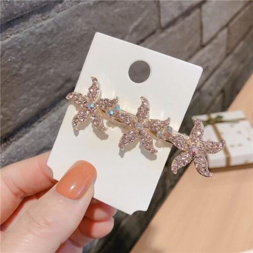 Women Fashion Rhinestone Hair Grips Girl Starfish Shape Barrettes Girl Hair Accessories