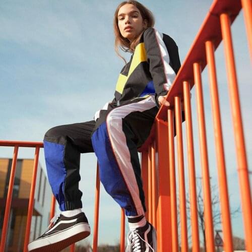 Ladies High Waist Color Patchwork Pants Black Pencil Pants Streetwear Harlan Cargo Pants Loose Jogging Pants Womens Sports 2021