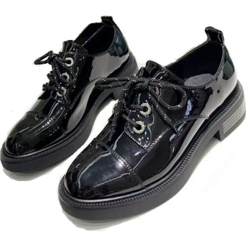 Patent Cowhide Leather High Heels Female Mules Office and Casual Style Lace-Up Fashion Shoes 2021 New Style