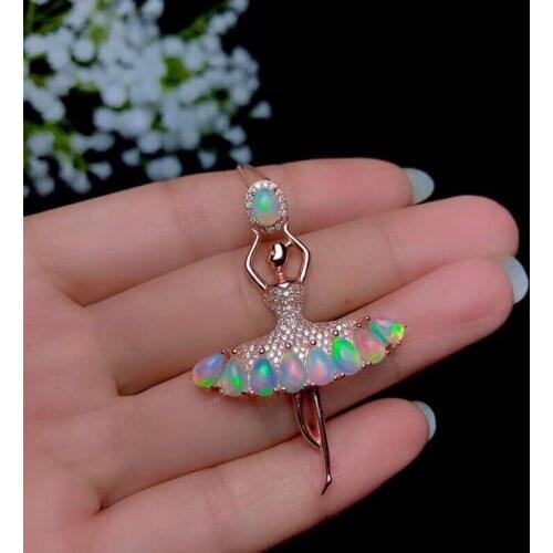 Natural Multicolor opal Pendant natural gemstone pendant necklace S925 silver Elegant Lovely dance girl party gift jewelery