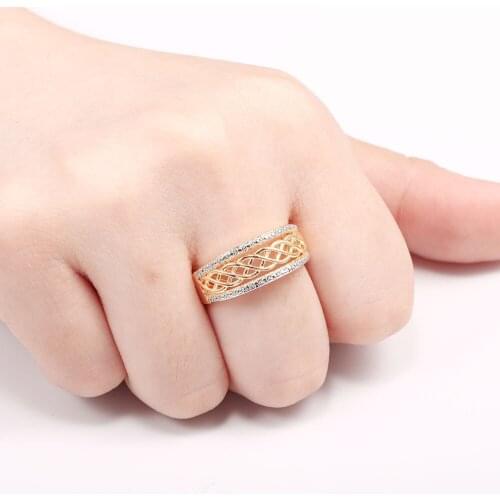 Women Wedding Engagement Ring Gold Color Hollow Weave Zircon Setting Jewelry Lady Cocktail Party Dazzling Stone Ring Gift