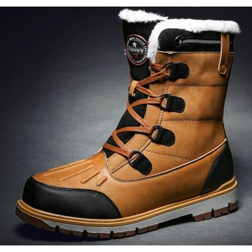 2020 Winter With Fur Men Boots Gray Brown Snow Boots For Mens Plus Size Men Leather Boot Brand Fashion Casual Men Shoes