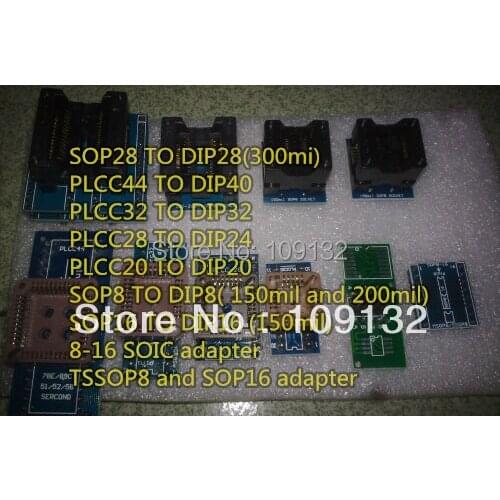 10 PCS Programmer Adapters Socket Kit SOP8+SOP16 +PLCC32 +PLCC44 Adapter for TL866CS TL866A EZP2010 RT809H Programmer