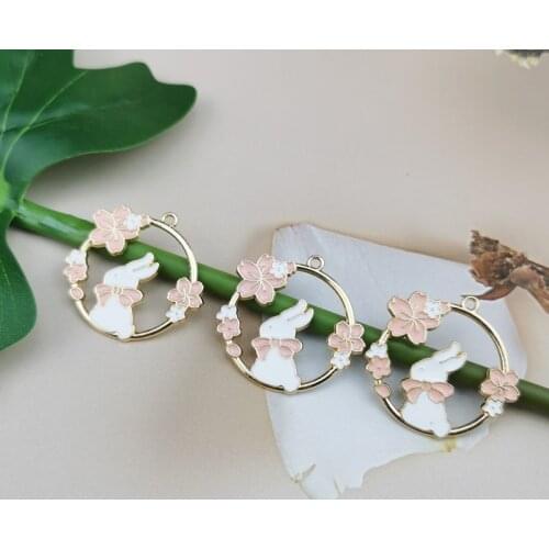 10pcs/Pack Wreath Bunny Enamel Earrings Charms Gold Color Rabbits Pendant DIY Decor For Necklace Keychains Jewelry Accessories