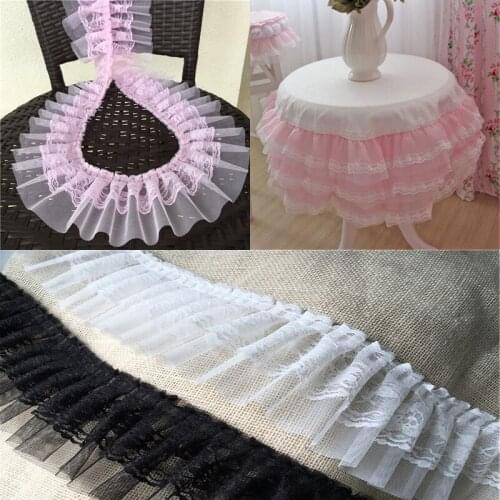 10Yards Ruffle pleated beads lace trim fabric DIY for clothing edge sewing-Time