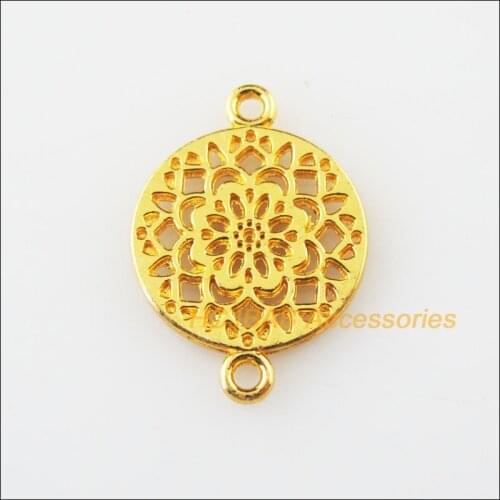 35Pcs Gold Color Round Flower Charms Connectors Pendants 14x20mm