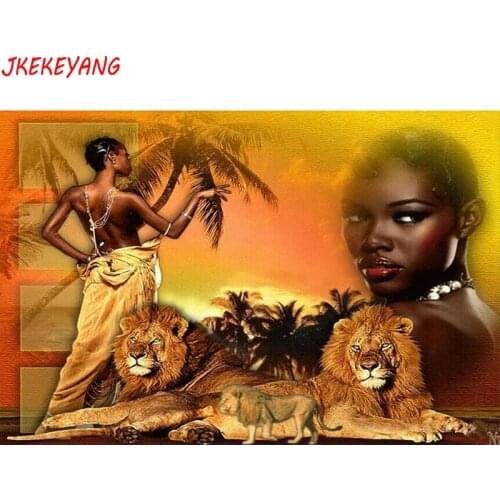 5D DIY square/round Diamond painting African woman and lion Cross Stitch Diamond Embroidery Pattern Rhinestone home decor J2704