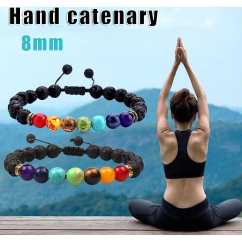 7 Chakra Healing Beaded with 8mm Volcanic Rock Bracelet Rainbow Color Natural Stone Beads Wrist Jewelry XIN-Shipping