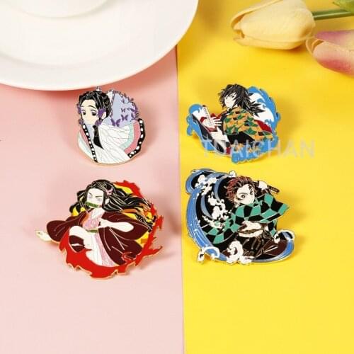 Anime Demon Slayer Alloy Color Dripping Brooch Metal Pin Kamado Tanjirou Nezuko Tomioka Giyuu Kochou Shinobu Badge Gift Souvenir