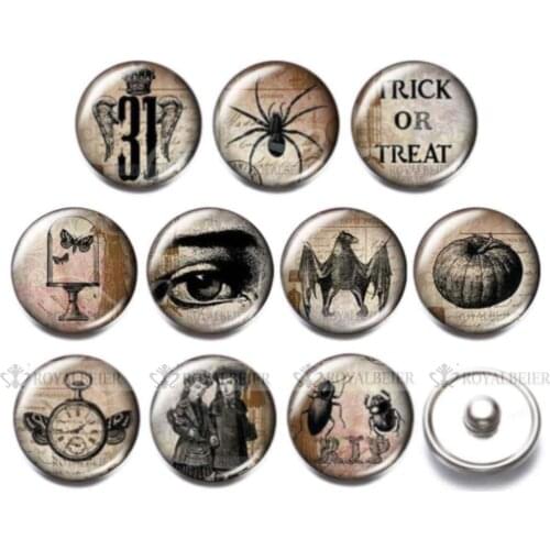 10pcs/lot Halloween Bracelet Glass Buttons Bangle 18mm Snaps Jewelry Wholesale Button Jewelry Support Custom Custom