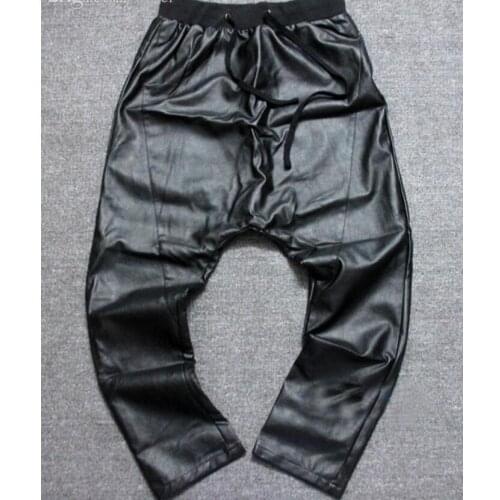 New Fashion Mens Faux Leather Pants Joggers Hip Hop Pants Motorcycle Biker Trousers Leather Jogging Pants pantalon de jogging