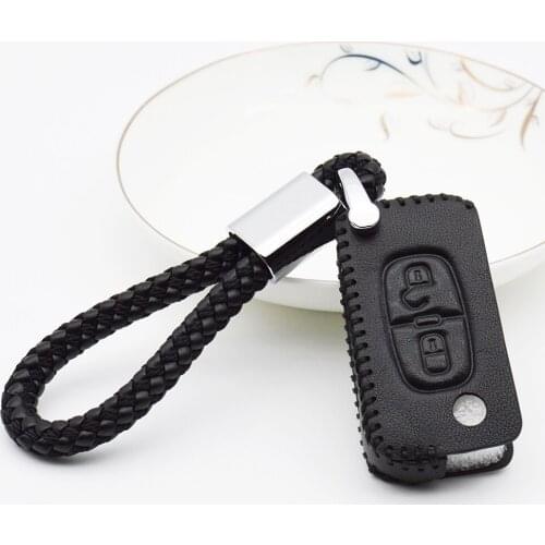 For Peugeot 206 207 301 306 307 Sw 308 407 408 507 508 2008 3008 Car Key Cover Case Real Leather Key Ring Protection Shell Bag