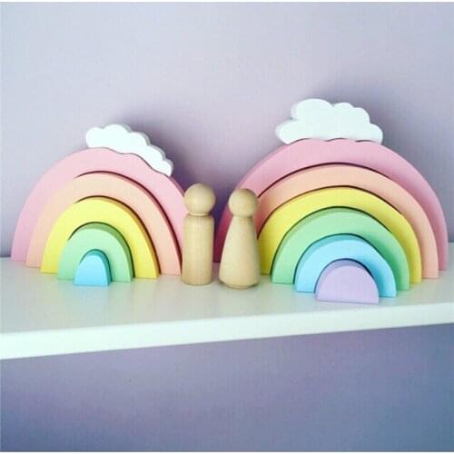 Kids Room Decoration Wooden Rainbow Building Blocks Childrens Decorative Toys Photography Props