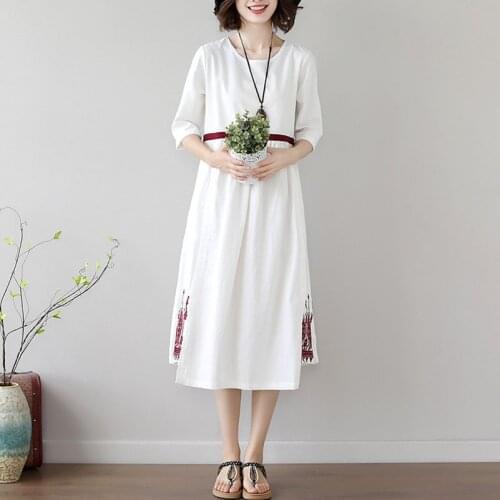 FairyNatural 2021 Summer New Patchwork Embroidery O-Neck Pockets Half Sleeve Dresses Solid Color Side Slit Irregular Hem Dress