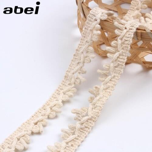 15mm 10yards Cotton Beige Lace Trims Embroidered Cotton Ribbon Tape Handmade Wedding Cafts DIY Sewing Garments Accessories