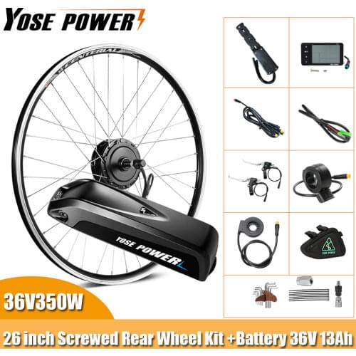 E bike Conversion Kit with Battery 36V 350W 26'' Rear Hub Motor Wheel for Bicycle Electric Brushless Motor Kit E-bike Engine Kit