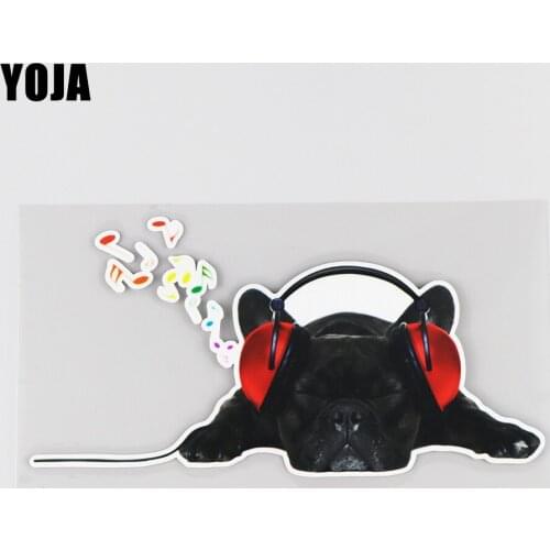 YOJA 19×9.7CM Creative Cartoon Dog With Headphones Car Stickers Funny Scratch Occlusion Decals 19B-0033