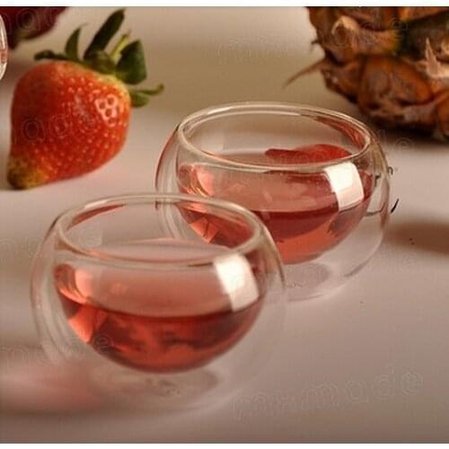 Round cup double layer glass cup transparent glass kung fu cup 50ml flower tea cup 4pcs/set
