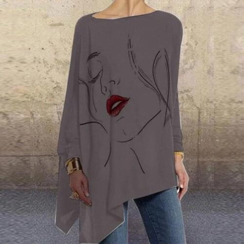 Hot Sale Ladies Casual Long-Sleeved Shirt Abstract Face Printing Shirt Female Top Elegant Pullover Woman Retro Cloth New Arrival