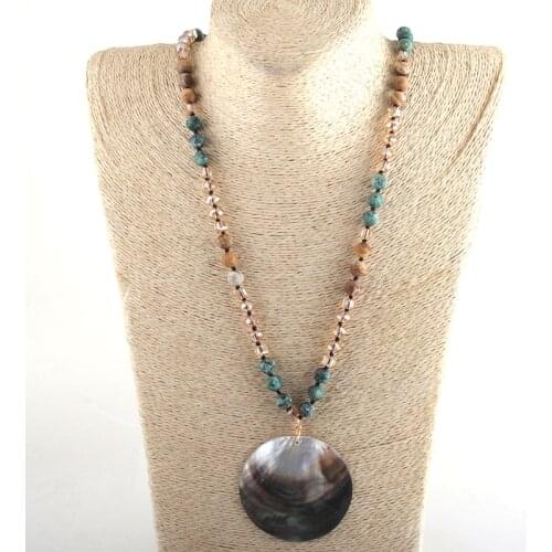 Fashion Bohemian Tribal Jewelry Stone Long Knotted Long 60mm Sea Shell Necklaces For Women