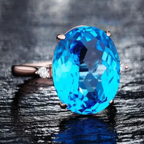 MOONROCY Rose Gold Color Blue Purple Crystal Rings CZ Ring Oval Party Jewelry Wholesale for Women Girls Gift Dropshipping